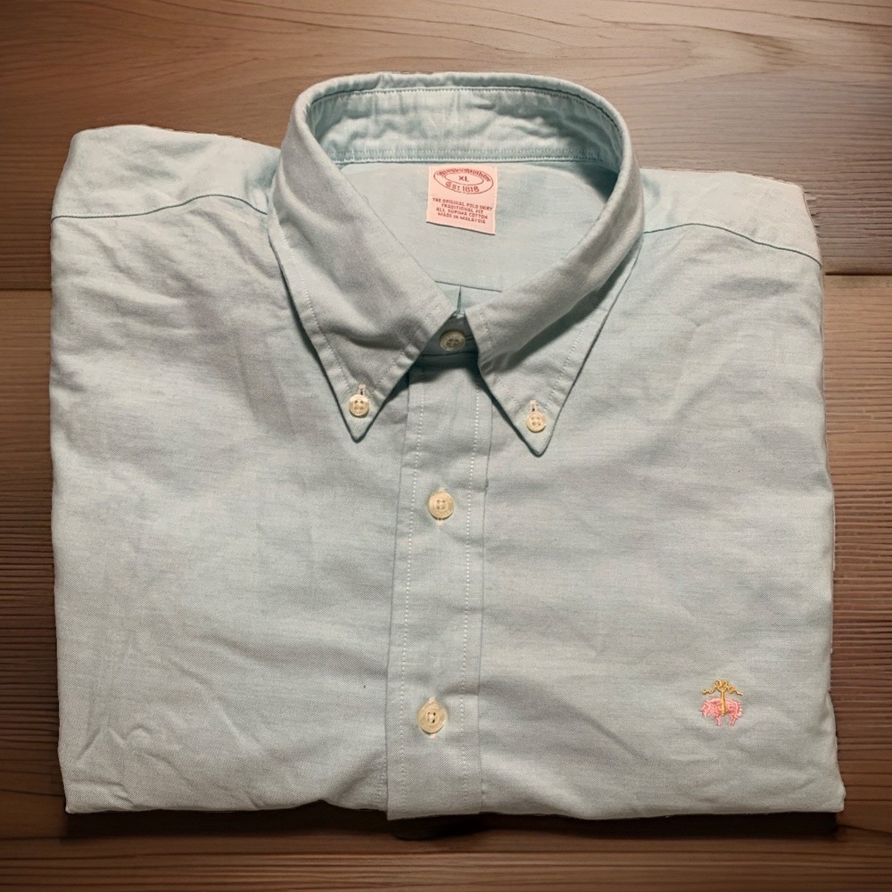NWT Brooks Brothers Original Polo Shirt XL Mint Green Pink Logo Oxford Cloth